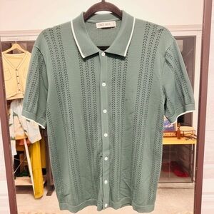 Grace Karin Forest Green Button Down Shirt with White Accents